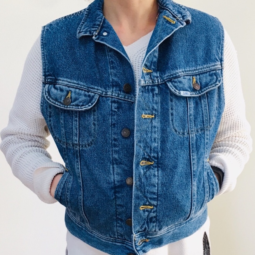 Vintage Lee Denim Vest with plaid lining - Picture 8 of 8
